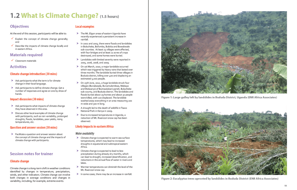 A 2-page spread from the introductory module of the trainers manual