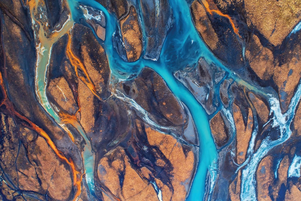 Aerial view of water systems and rivers Aerial view of water systems and rivers
