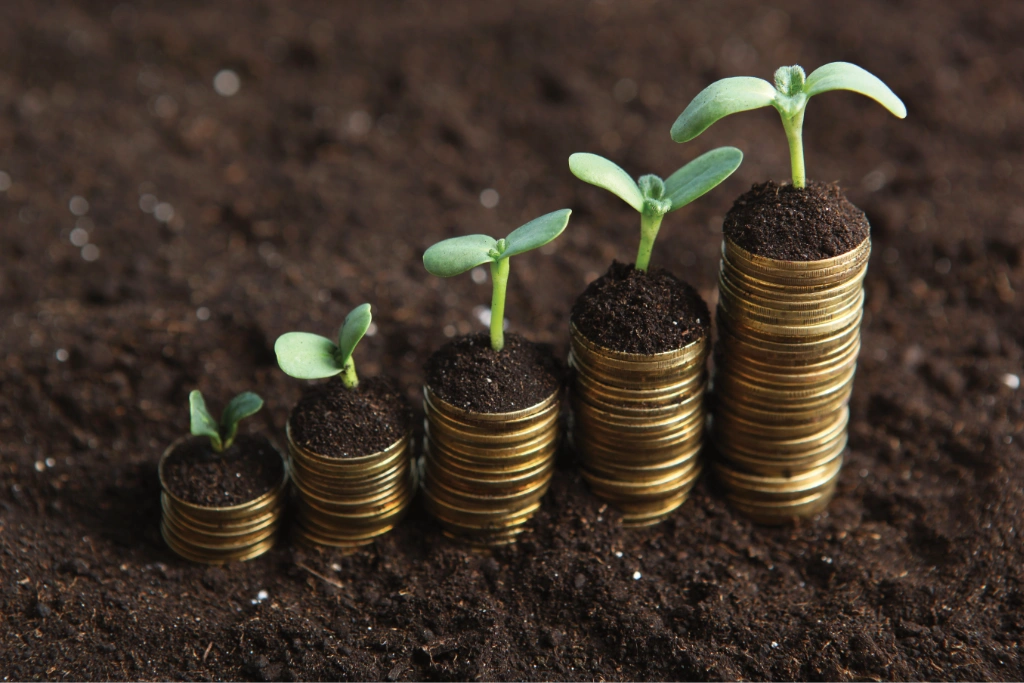 Seedlings grow out of the soil in ascending order resembling a bar graph Seedlings grow out of the soil in ascending order resembling a bar graph