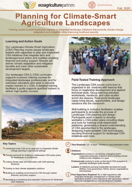 Training Course Flyer for Planning for Climate-Smart Agriculture Landscapes Training Course Flyer for Planning for Climate-Smart Agriculture Landscapes