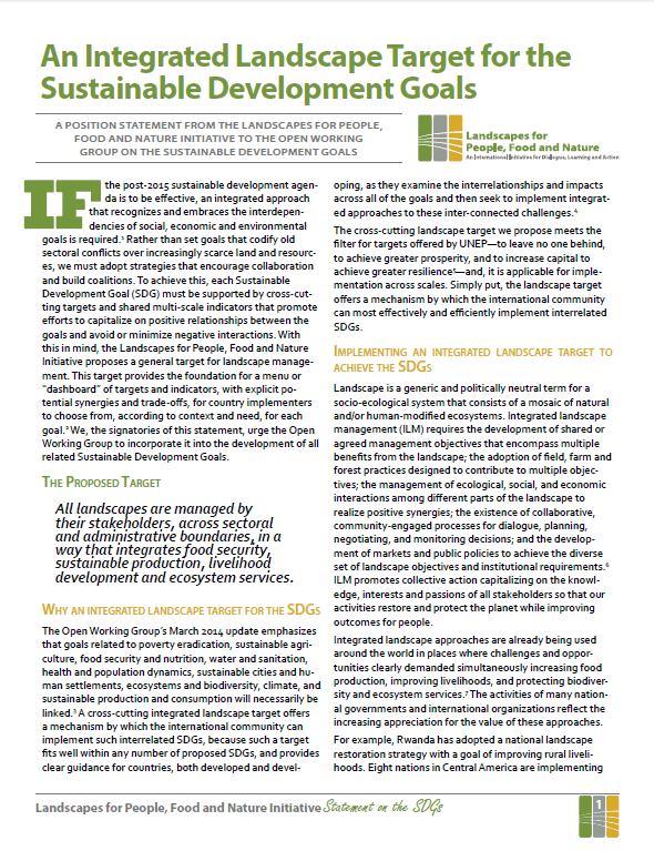 An Integrated Landscape Target for the Sustainable Development Goals An Integrated Landscape Target for the Sustainable Development Goals