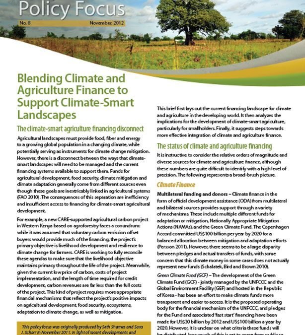 Blending Climate and Agriculture Finance to Support Climate-Smart Landscapes