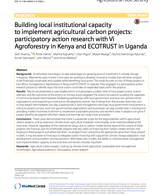 Building local institutional capacity to implement agricultural carbon projects
