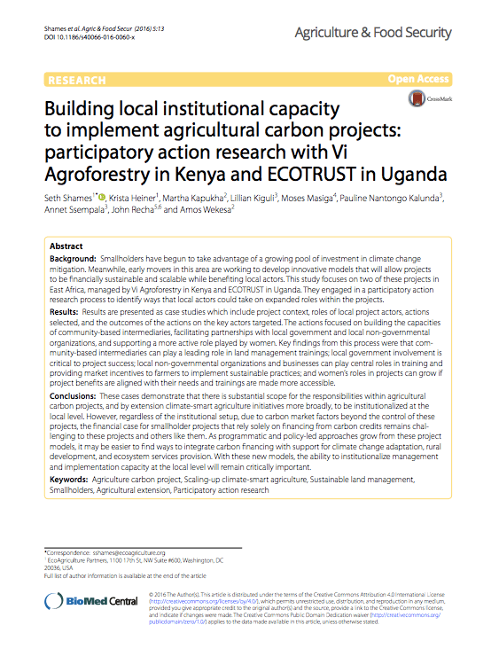 Building local institutional capacity to implement agricultural carbon projects