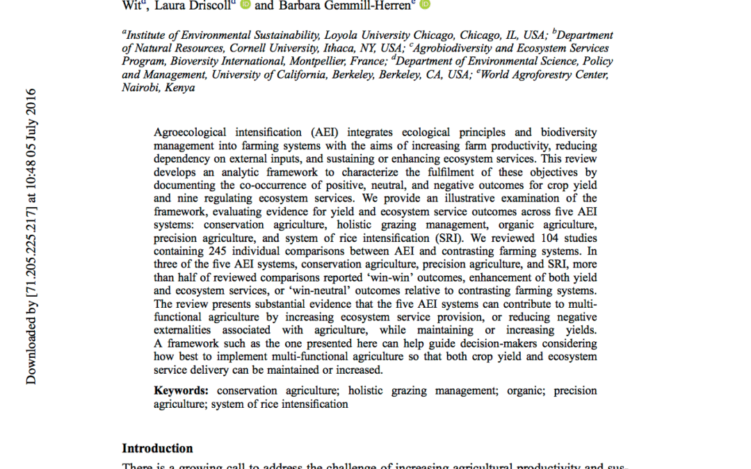 Examining multi-functionality for crop yield and ecosystem services in five systems of agroecological intensification
