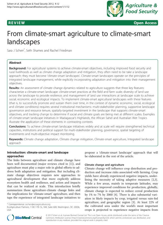 From Climate-Smart Agriculture to Climate-Smart Landscapes From Climate-Smart Agriculture to Climate-Smart Landscapes