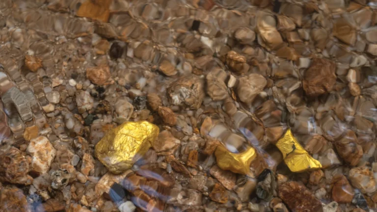 Gold nuggets in a flowing stream Gold nuggets in a flowing stream