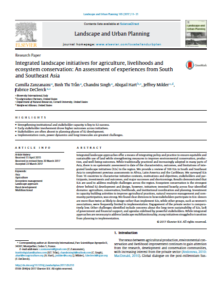 Integrated landscape initiatives for agriculture, livelihoods and ecosystem conservation - An assessment of experiences from South and Southeast Asia Integrated landscape initiatives for agriculture, livelihoods and ecosystem conservation - An assessment of experiences from South and Southeast Asia