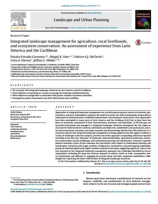 Integrated landscape management for agriculture, rural livelihoods, and ecosystem conservation in Latin America