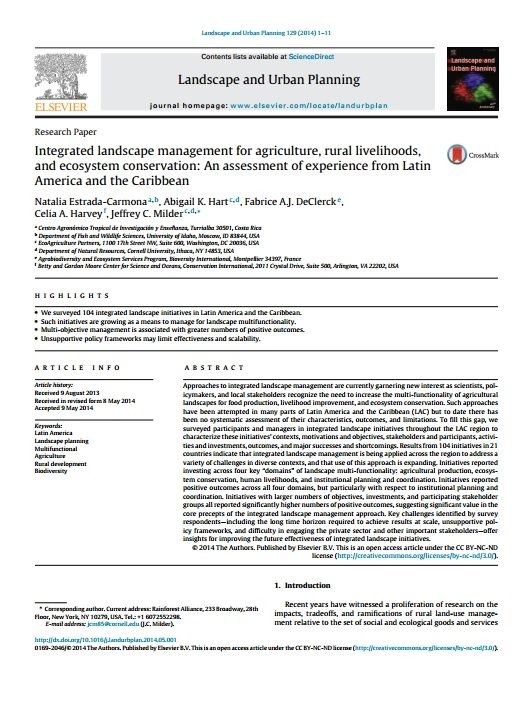 Integrated landscape management for agriculture, rural livelihoods, and ecosystem conservation in Latin America