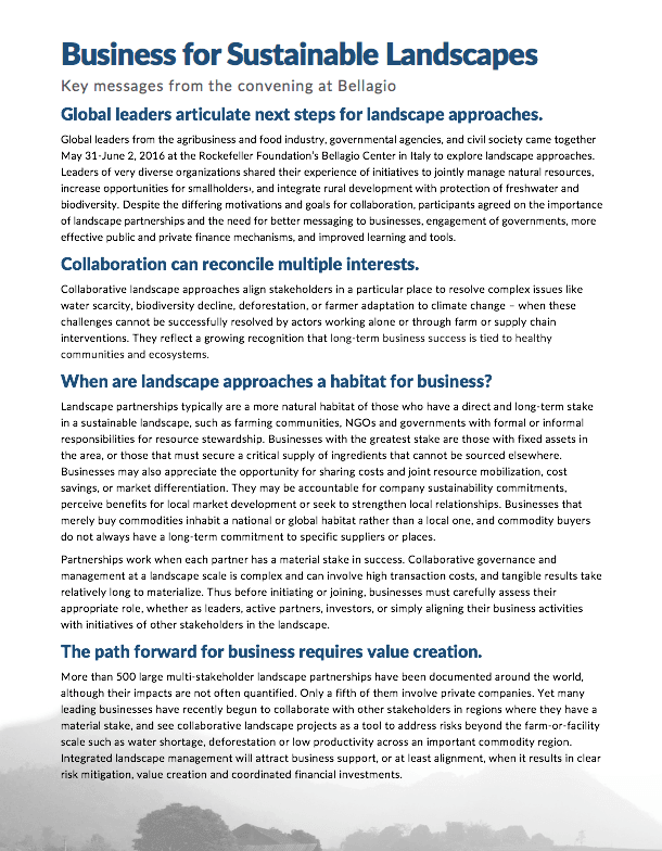 Key messages from the Business for Sustainable Landscapes collaboration