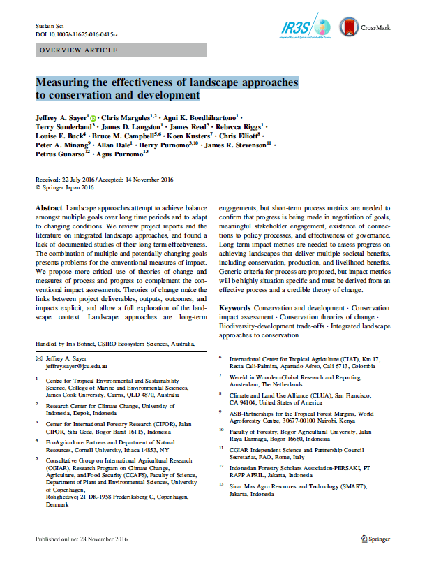 Measuring the effectiveness of landscape approaches to conservation and development Measuring the effectiveness of landscape approaches to conservation and development