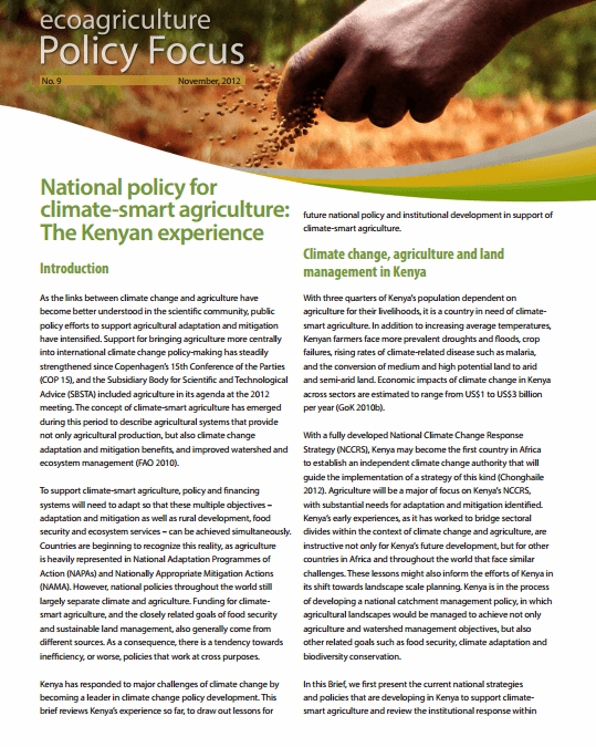 National Policy for Climate-smart Agriculture: The Kenya Experience