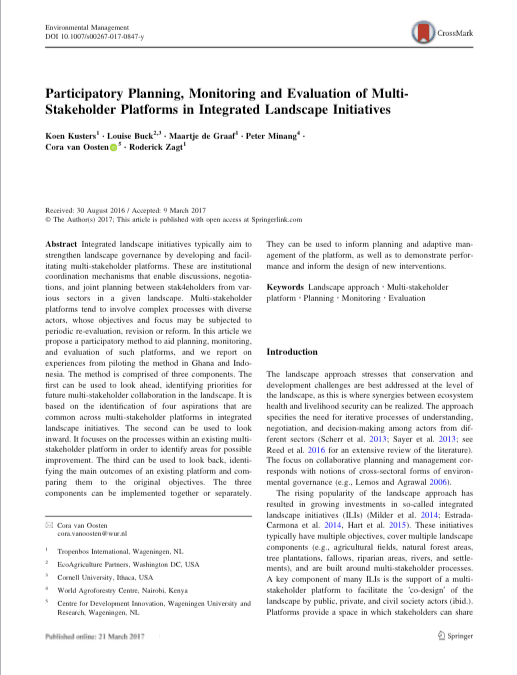 Participatory Planning, Monitoring and Evaluation of Multi-Stakeholder Platforms in Integrated Landscape Initiatives