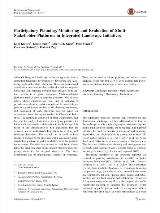Participatory Planning, Monitoring and Evaluation of Multi-Stakeholder Platforms in Integrated Landscape Initiatives