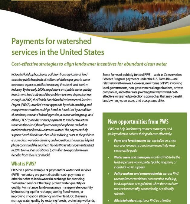 Payments for watershed services in the United States