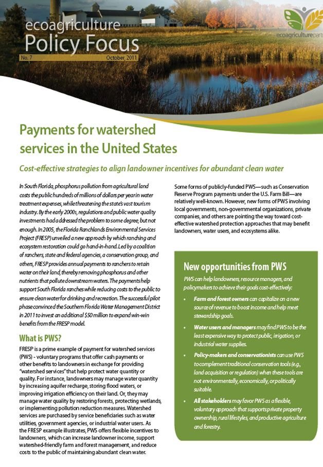 Payments for watershed services in the United States Payments for watershed services in the United States