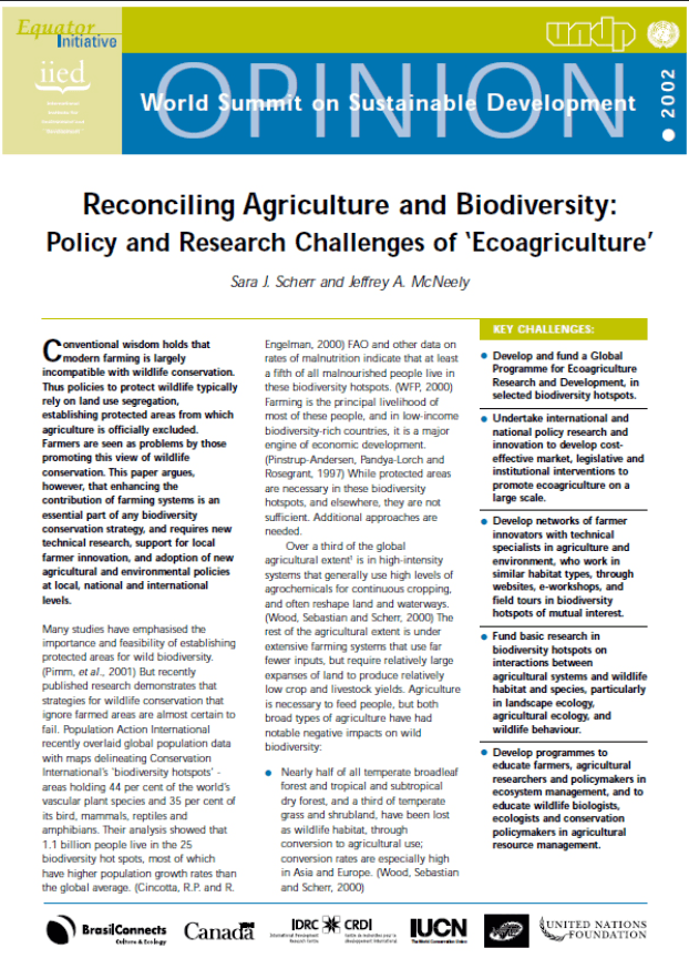 Reconciling Agriculture and Biodiversity Policy and Research Challenges of ‘Ecoagriculture’ Reconciling Agriculture and Biodiversity Policy and Research Challenges of ‘Ecoagriculture’