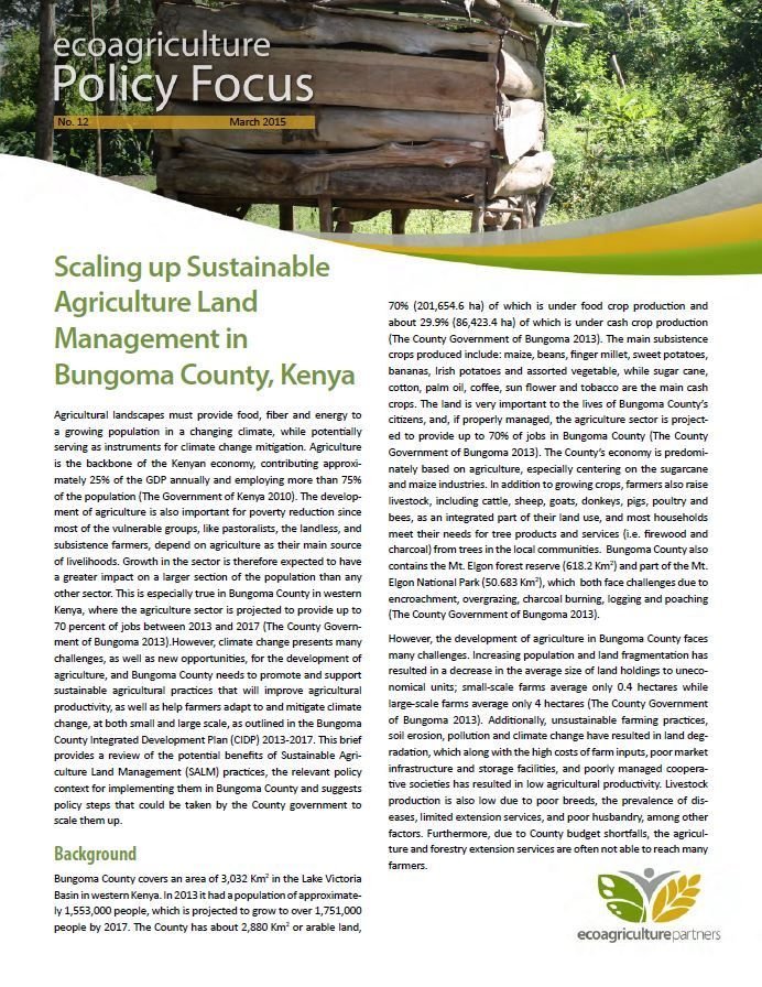 Scaling up Sustainable Agricultural Land Management in Bungoma County, Kenya Scaling up Sustainable Agricultural Land Management in Bungoma County, Kenya