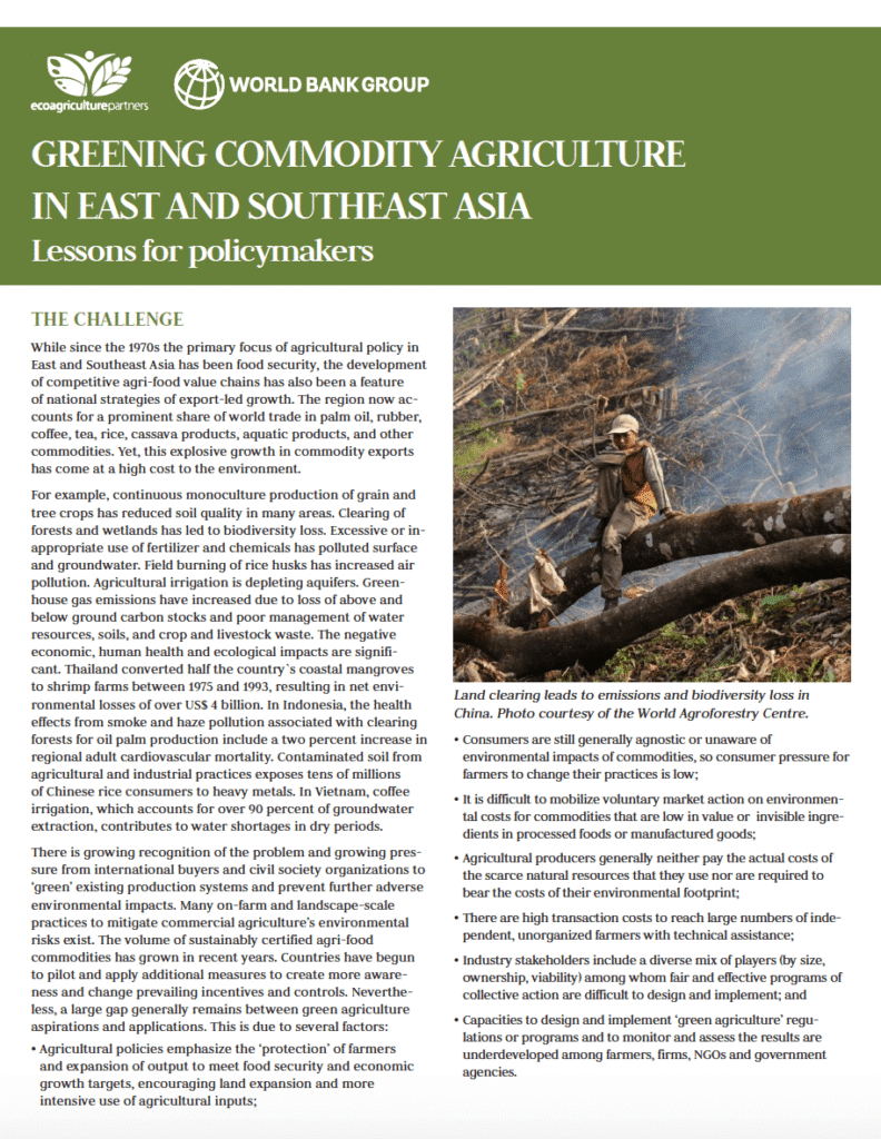 Steps Toward Green - Policy Brief on Greening Commodity Agriculture in East and Southeast Asia Steps Toward Green - Policy Brief on Greening Commodity Agriculture in East and Southeast Asia
